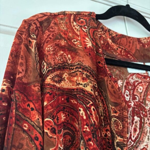 Chico's Travelers Size‎ 2 Orange Brown Paisley Open Front Cardigan Chicos Large - Picture 3 of 11